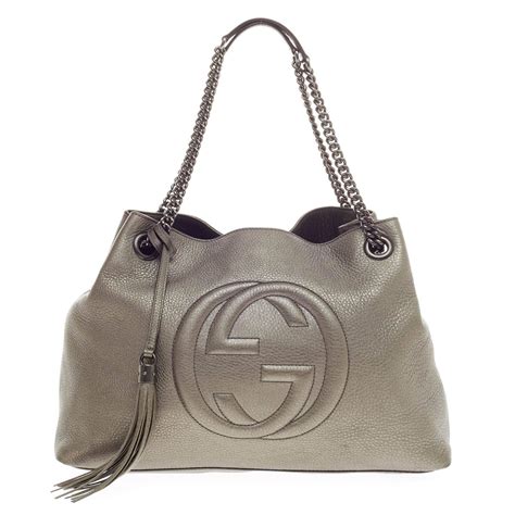 gucci soho chain straps shoulder bag studded leather large|Gucci medium soho chain tote.